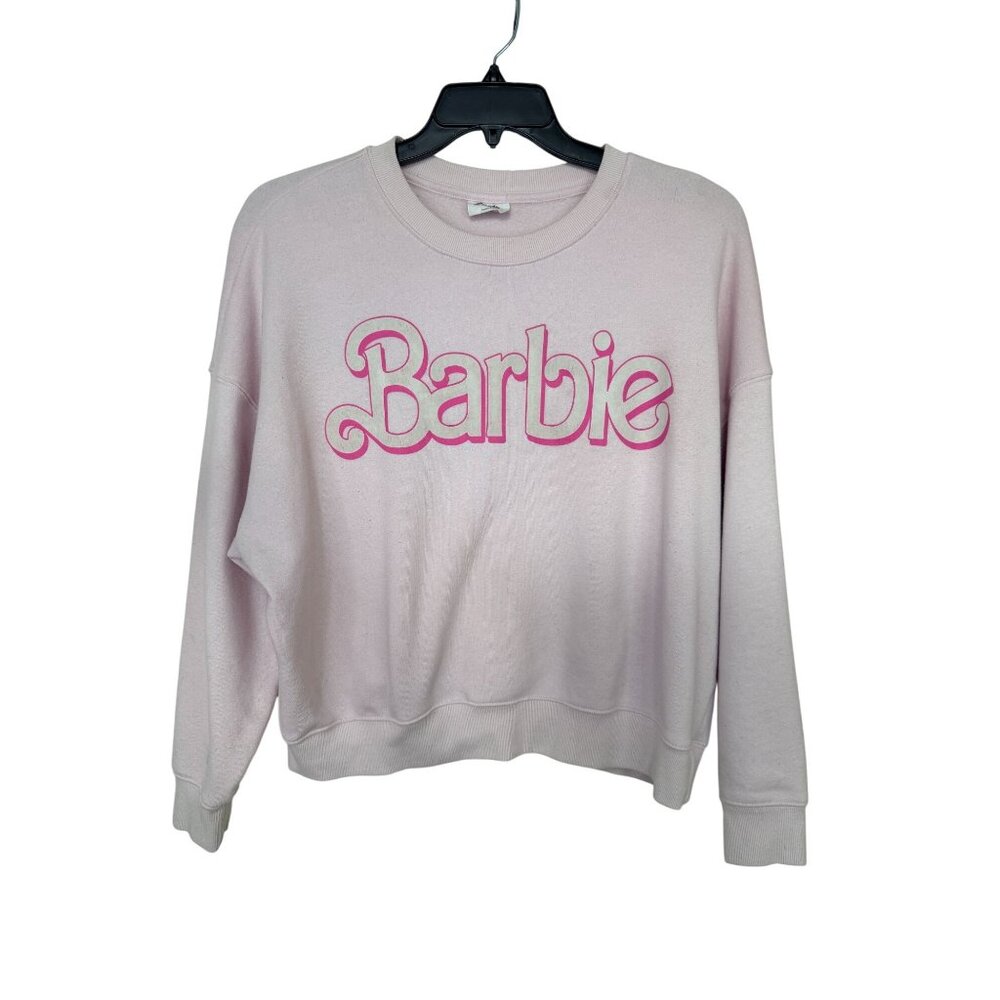 Barbie Pink Logo Sweatshirt Women’s Large Graphic Crewneck Pullover Feminine